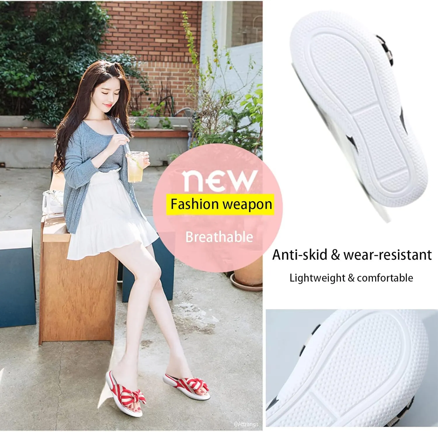 AngryMonkey Platform Flat Sandals Womens Dressy Summer Open Toe with Bow Knot Student Leisure Breathable Beach Muller Wedge Slippers