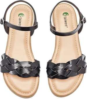 Ataiwee Women's Slide Flat Sandals - Comfortable Slip On Plait Toe Thong Strappy Spring Summer Shoes.