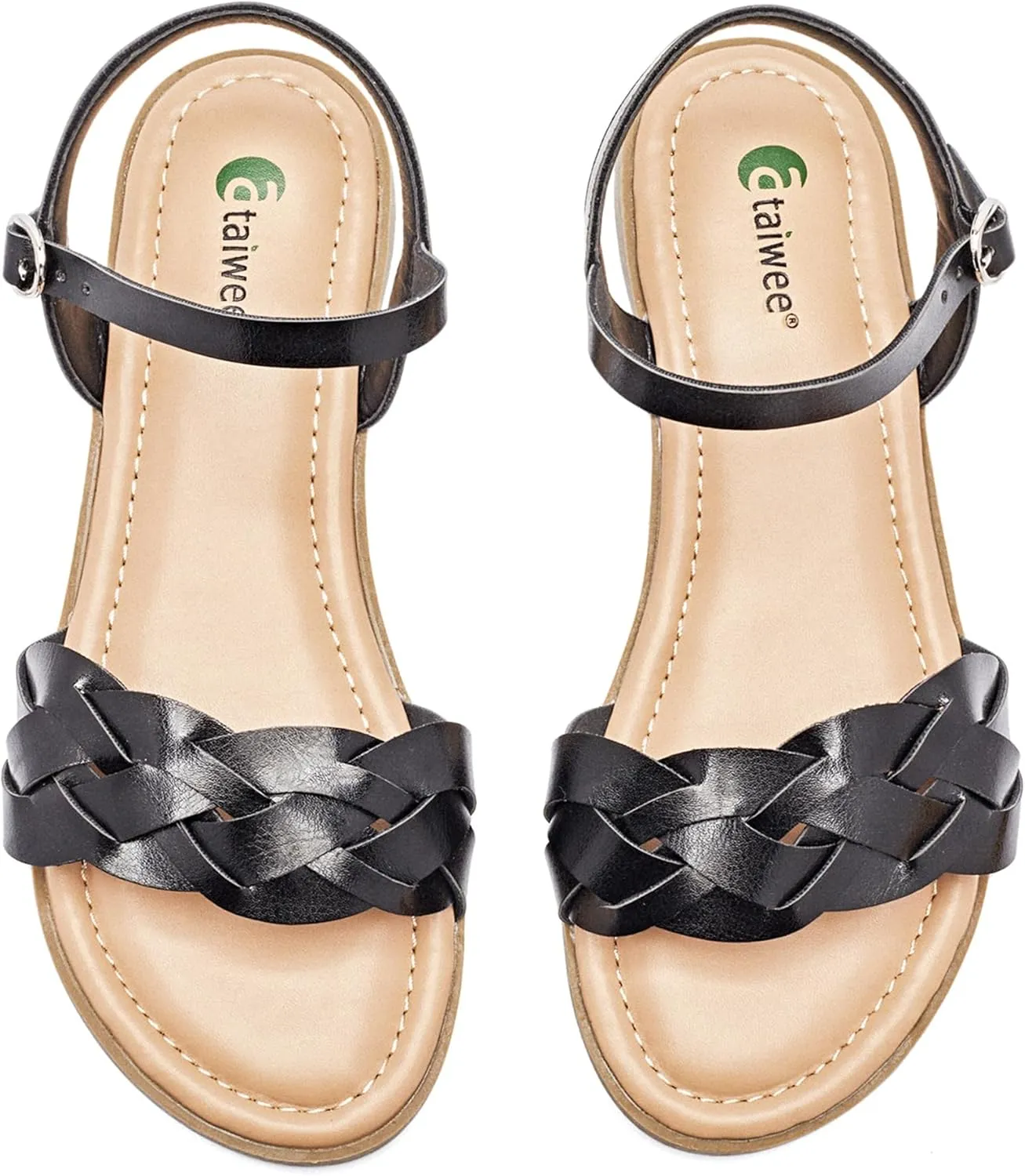 Ataiwee Women's Slide Flat Sandals - Comfortable Slip On Plait Toe Thong Strappy Spring Summer Shoes.