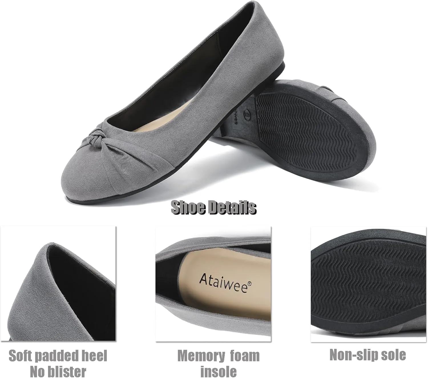 Ataiwee Women's Wide Width Flats Shoes - Ladies Cute and Comfortable Dress Ballet Shoes.