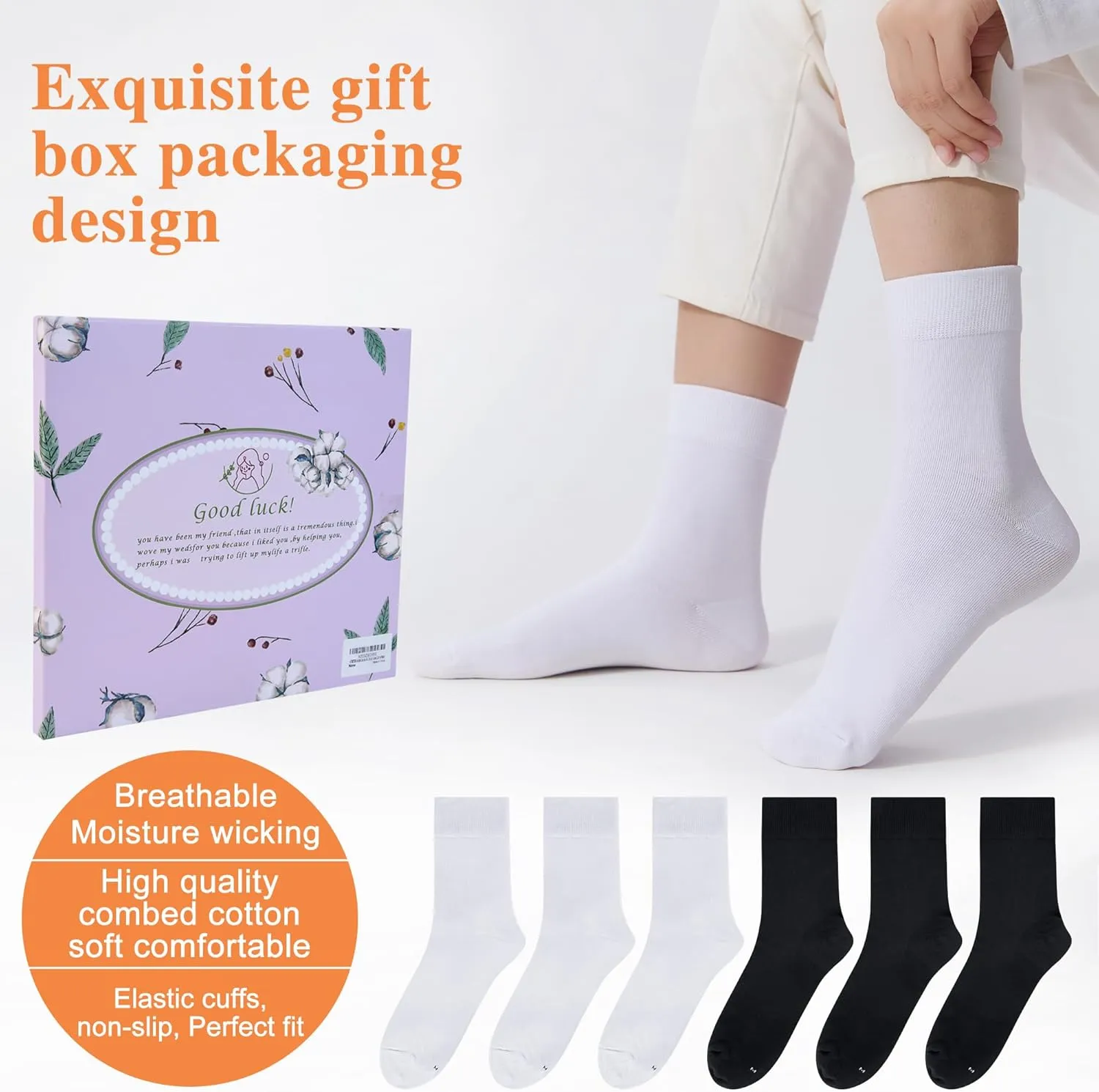 ATBITER Women's Thin Cotton Crew Socks - Soft Casual Dress Bootie Above Ankle Socks 6-Pairs With Gift Box‌