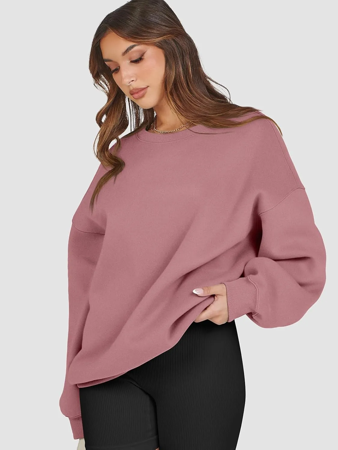 ATHMILE Oversized Sweatshirt for Women Crewneck Fleece Long Sleeve Pullover Hoodies Tops Fall Fashion Outfits Clothes 2025