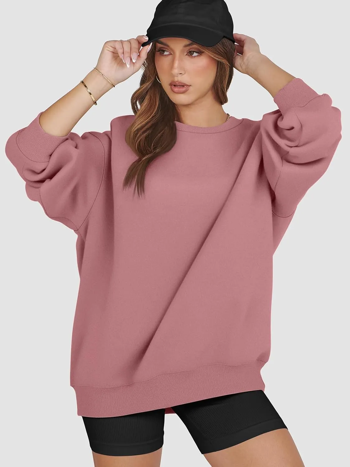 ATHMILE Oversized Sweatshirt for Women Crewneck Fleece Long Sleeve Pullover Hoodies Tops Fall Fashion Outfits Clothes 2025