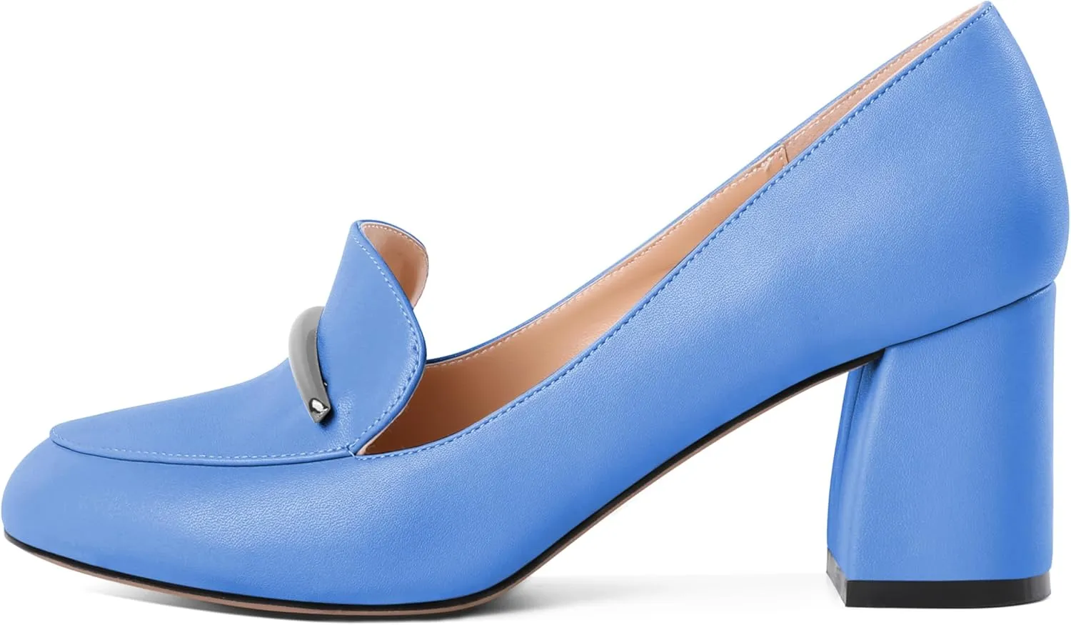 AUMOTED Heeled Loafers for Women Block Heel Loafers Comfortable Round Toe Chunky Pumps Women Work Low Heels Office Shoes 2.5 Inch