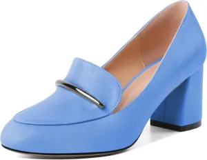 AUMOTED Heeled Loafers for Women Block Heel Loafers Comfortable Round Toe Chunky Pumps Women Work Low Heels Office Shoes 2.5 Inch