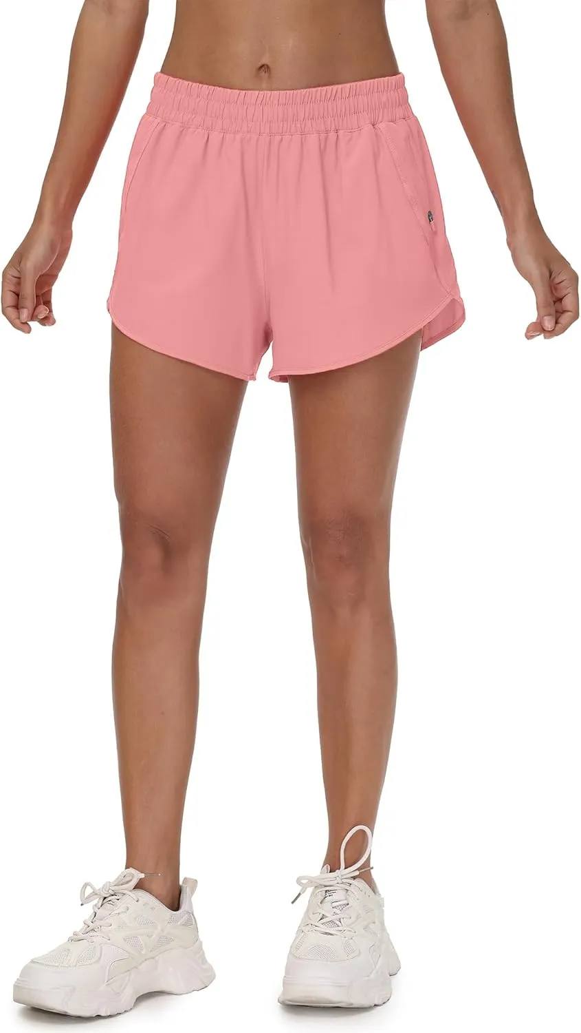 Aurefin Womens Running Shorts with Zip Pocket,Quick Dry Elastic Athletic Track Short for Women Lightweight Gym Workout Shorts