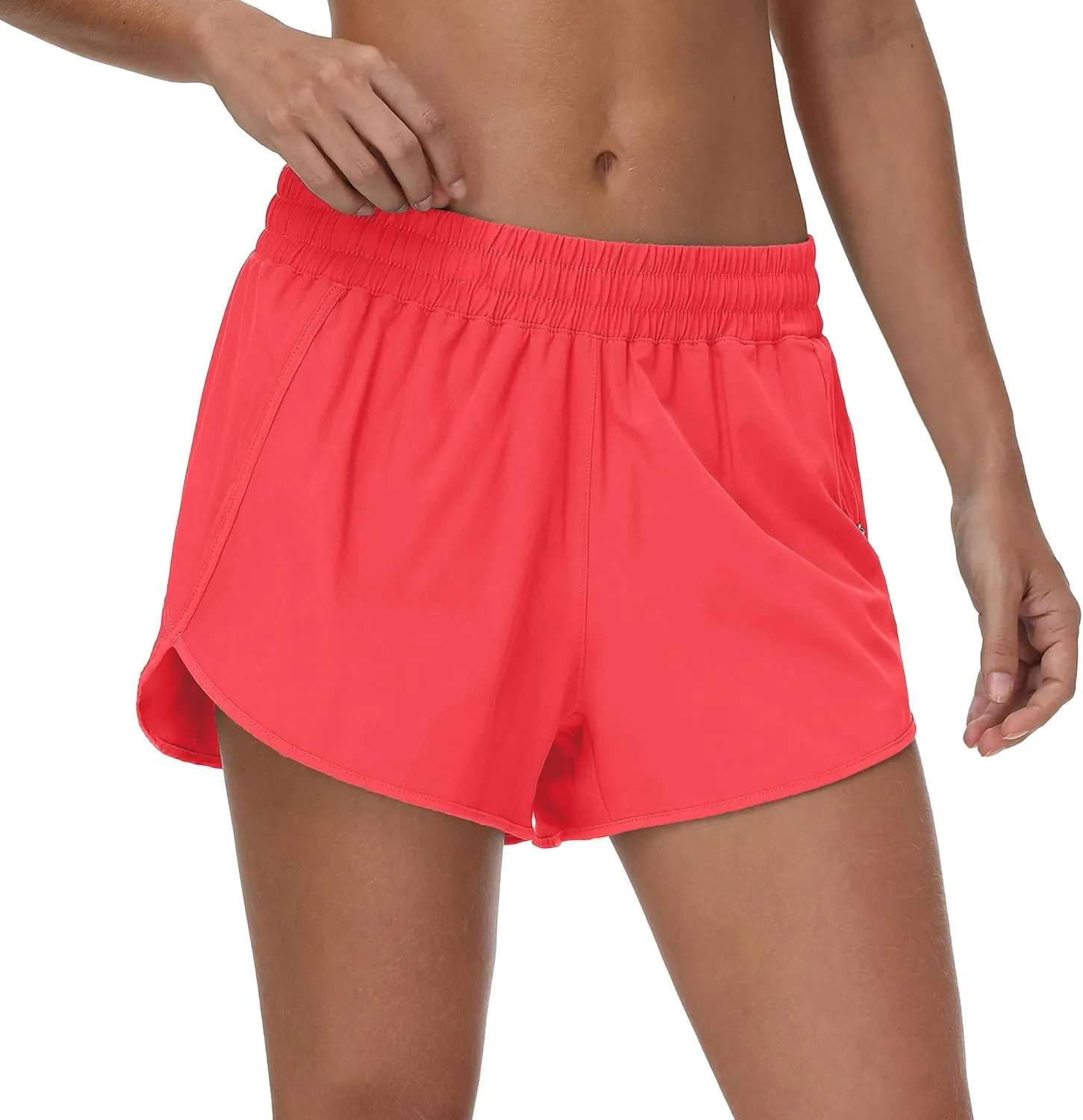 Aurefin Womens Running Shorts with Zip Pocket,Quick Dry Elastic Athletic Track Short for Women Lightweight Gym Workout Shorts