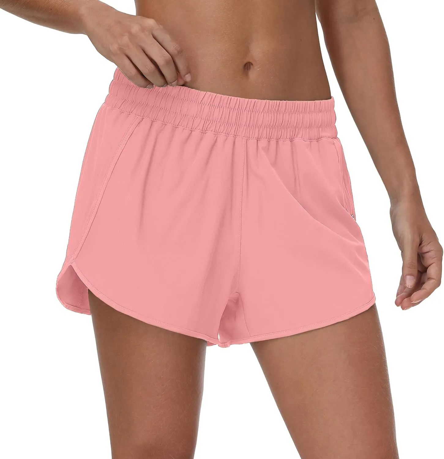Aurefin Womens Running Shorts with Zip Pocket,Quick Dry Elastic Athletic Track Short for Women Lightweight Gym Workout Shorts