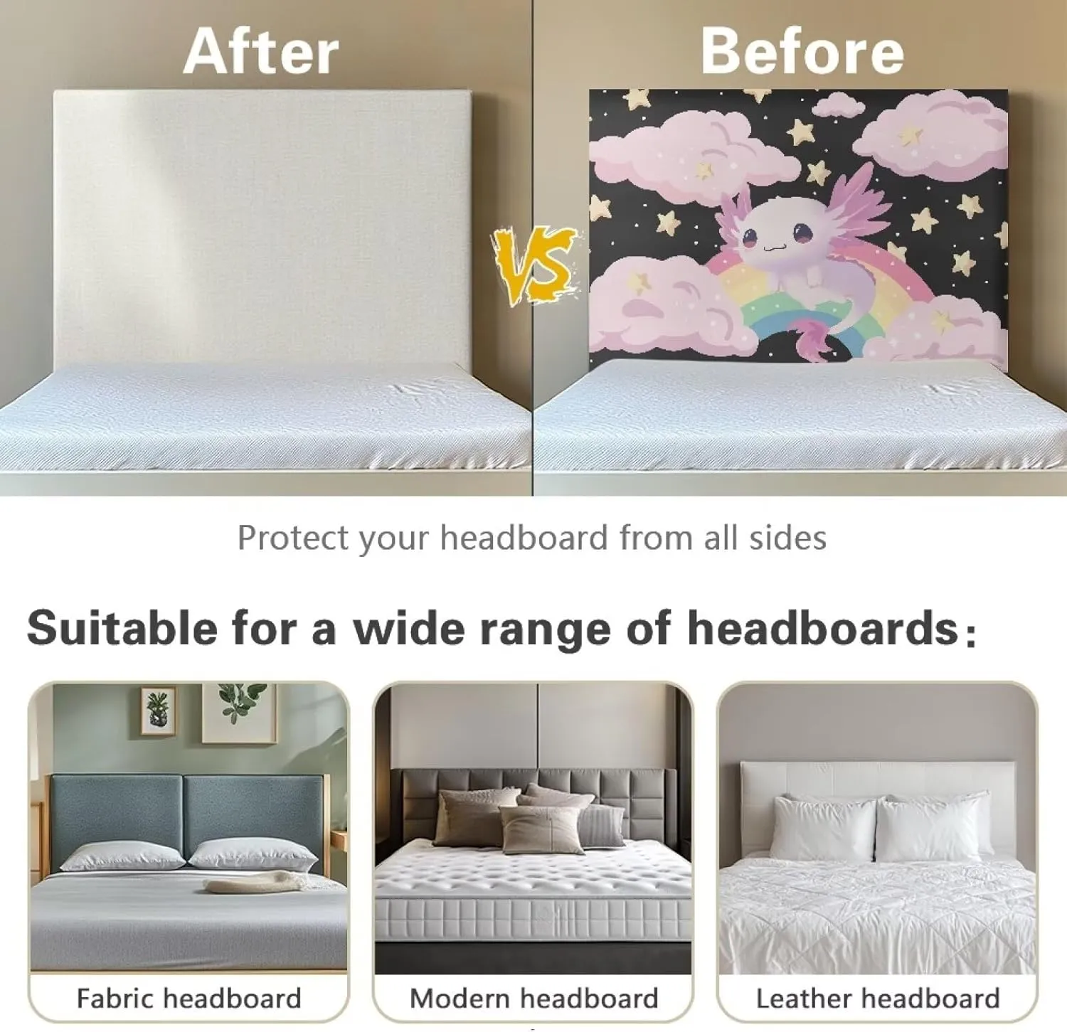 Axolotl Twin Headboard Cover Slip Stretch Bed Headboard Cover for Kids Headboard Slip Cover Twin Size Rainbow Headboard Cover Full Soft Headboard Slipcover for Girls