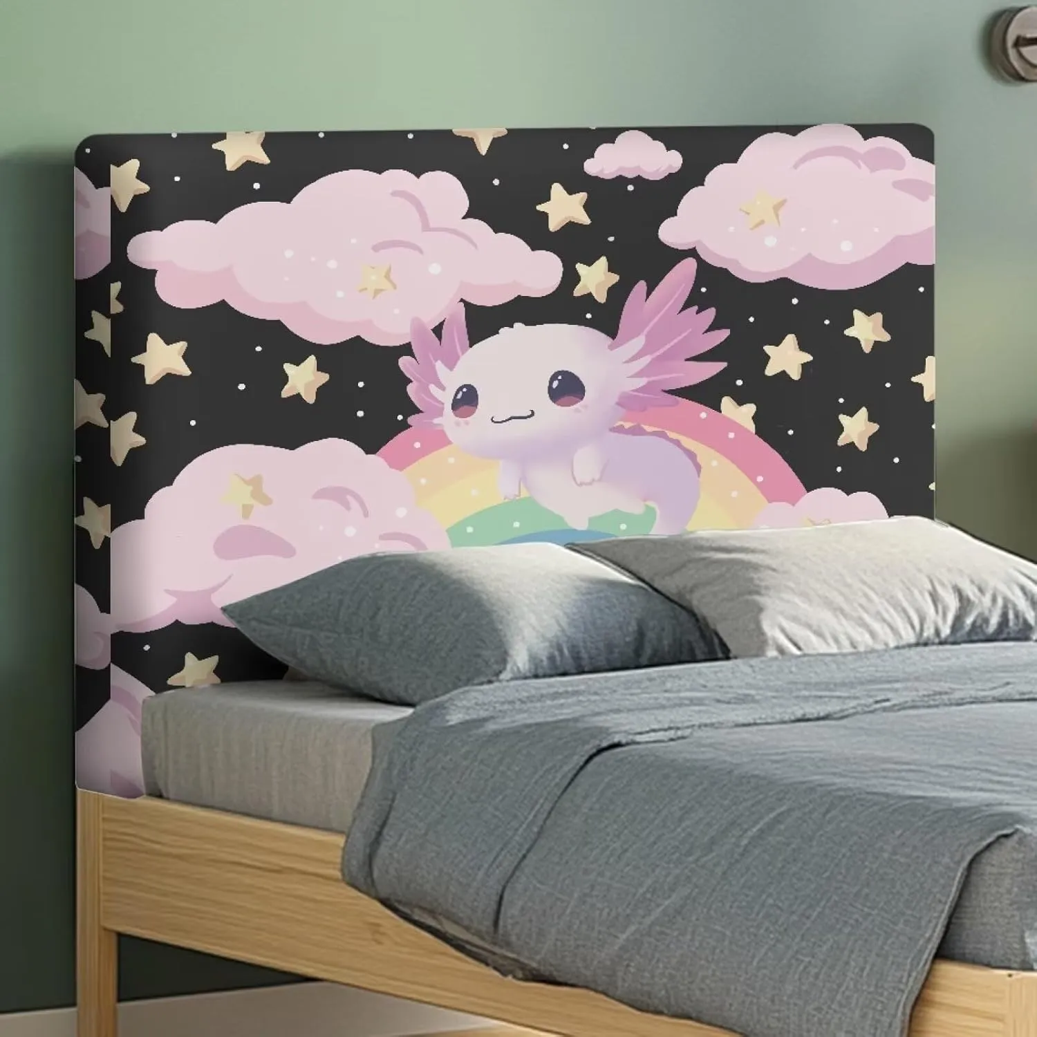 Axolotl Twin Headboard Cover Slip Stretch Bed Headboard Cover for Kids Headboard Slip Cover Twin Size Rainbow Headboard Cover Full Soft Headboard Slipcover for Girls
