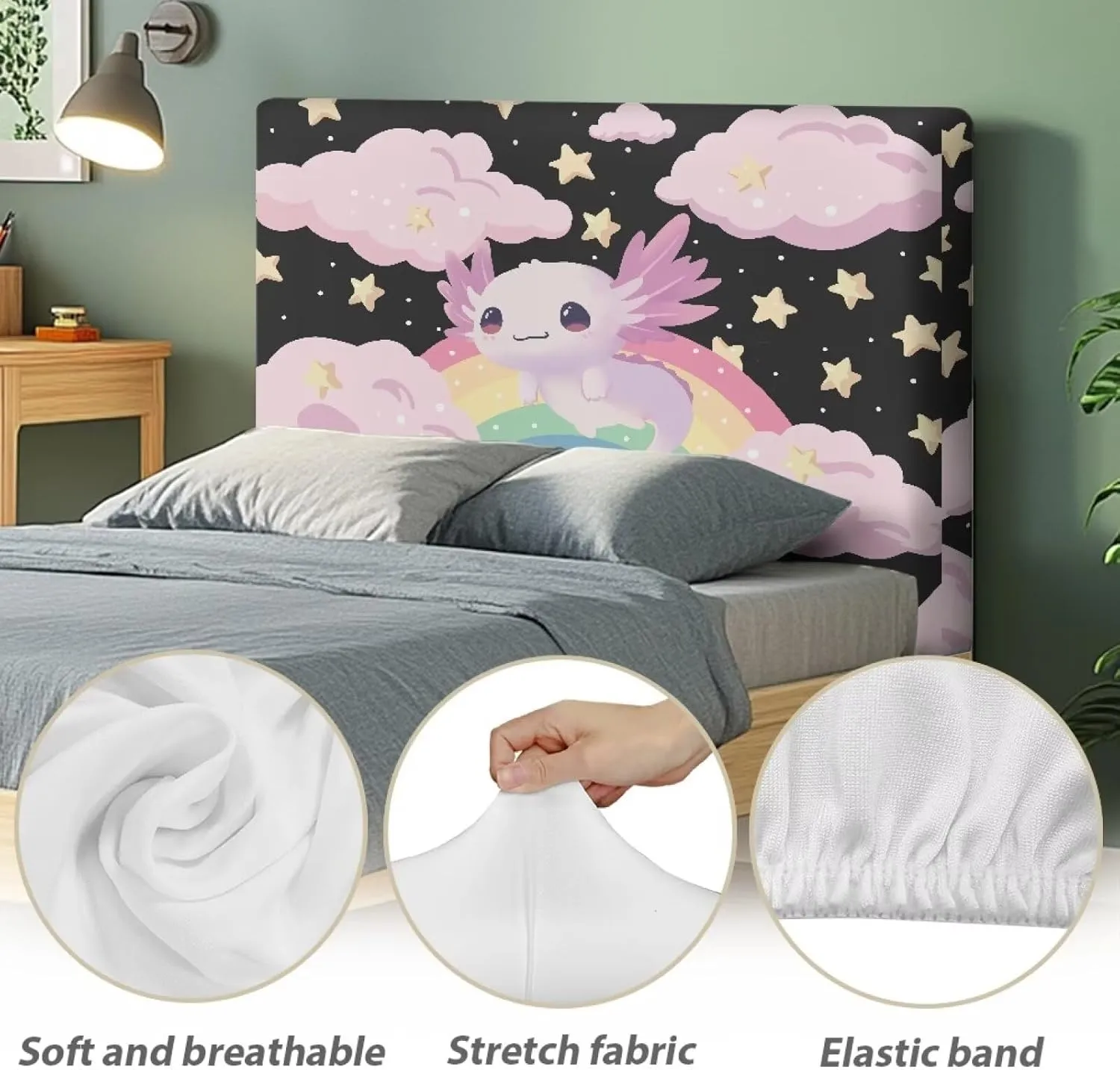 Axolotl Twin Headboard Cover Slip Stretch Bed Headboard Cover for Kids Headboard Slip Cover Twin Size Rainbow Headboard Cover Full Soft Headboard Slipcover for Girls