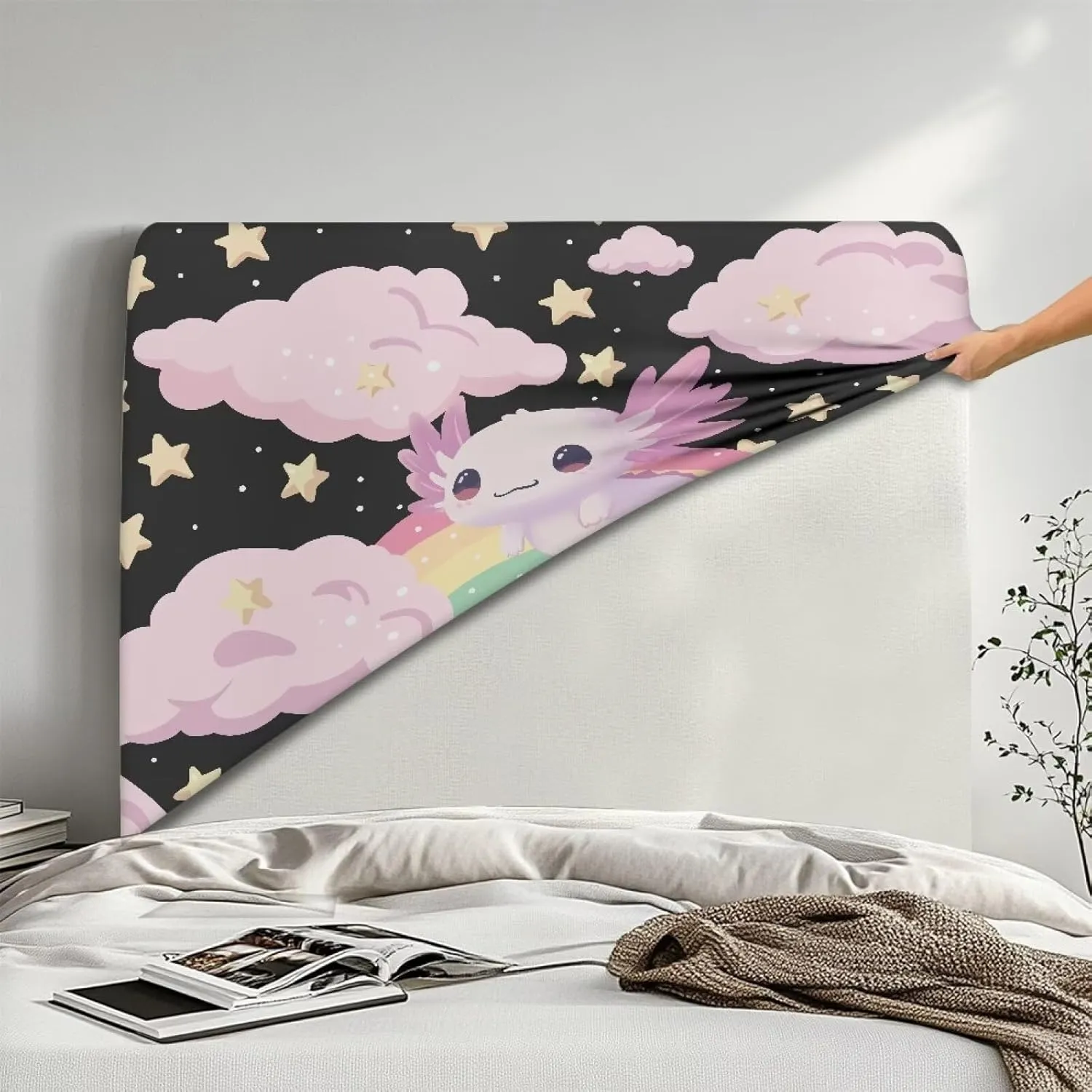 Axolotl Twin Headboard Cover Slip Stretch Bed Headboard Cover for Kids Headboard Slip Cover Twin Size Rainbow Headboard Cover Full Soft Headboard Slipcover for Girls