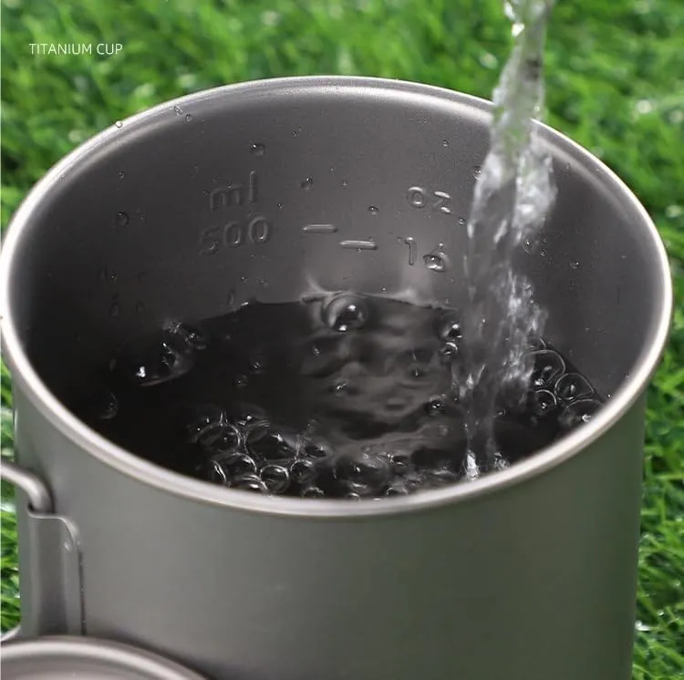 AYULL Pure Titanium Water Cup 500ml, Foldable Coffee Mug With Lid Suitable For Outdoor Camping Or Home Use
