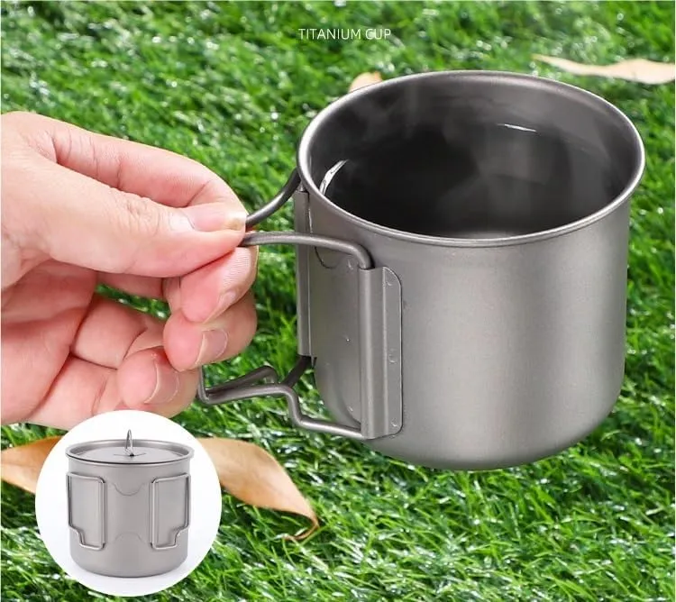 AYULL Pure Titanium Water Cup 500ml, Foldable Coffee Mug With Lid Suitable For Outdoor Camping Or Home Use