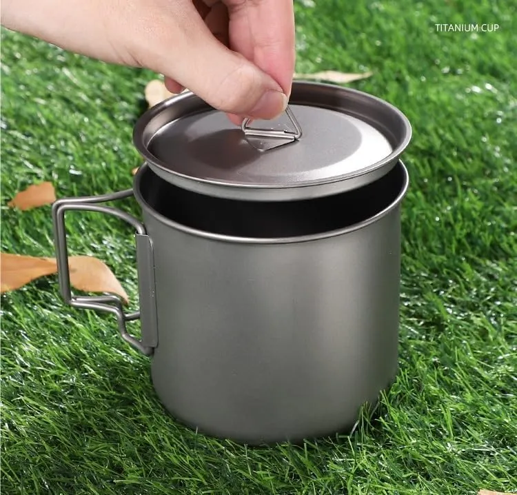 AYULL Pure Titanium Water Cup 500ml, Foldable Coffee Mug With Lid Suitable For Outdoor Camping Or Home Use