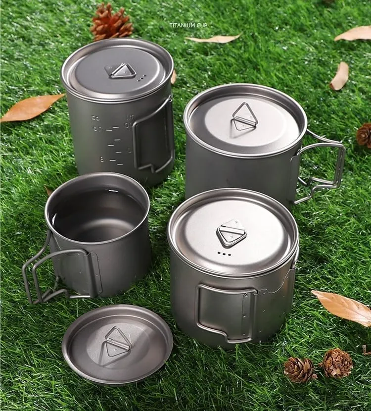 AYULL Pure Titanium Water Cup 500ml, Foldable Coffee Mug With Lid Suitable For Outdoor Camping Or Home Use