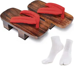 Azumasun Japanese Wooden Clogs with Tabi Socks For Men Women