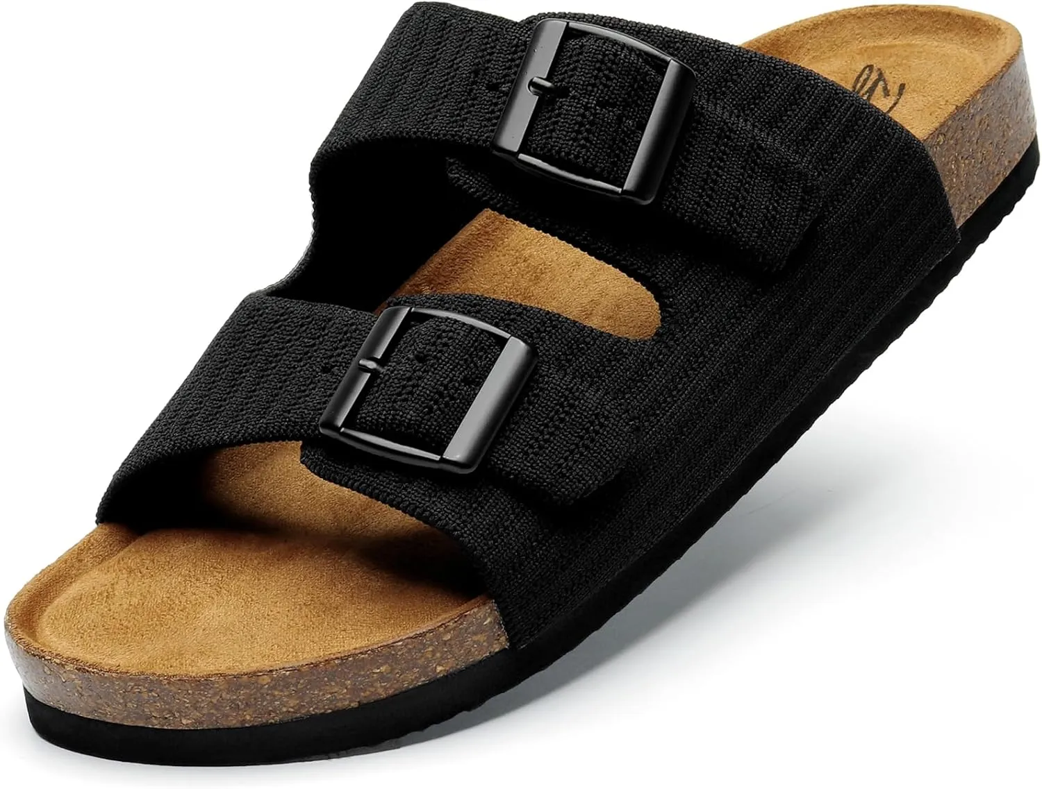 Bacia Womens Cork Footbed Slides Comfort Adjustable Double Buckle Flat Sandals with Memory Foam