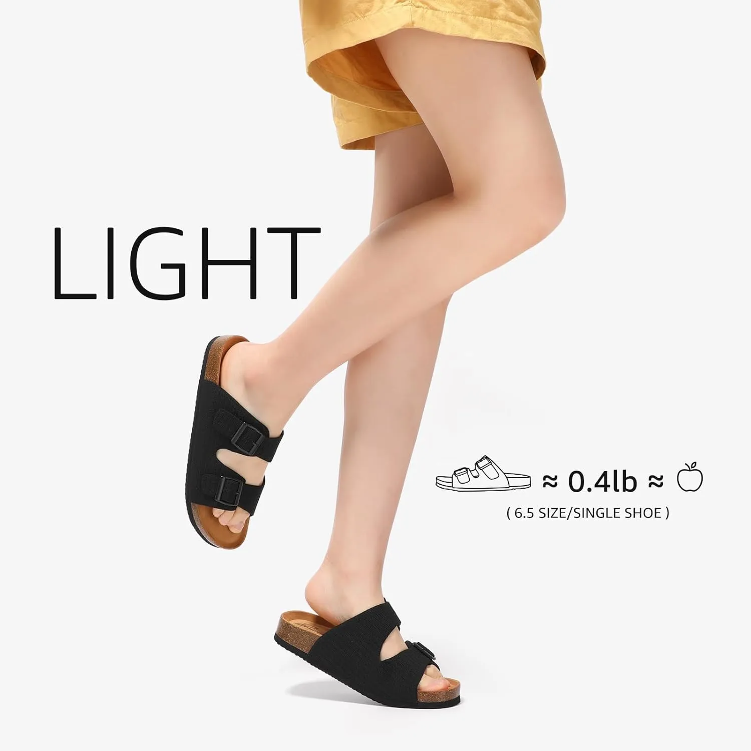 Bacia Womens Cork Footbed Slides Comfort Adjustable Double Buckle Flat Sandals with Memory Foam