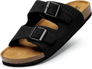 Bacia Womens Cork Footbed Slides Comfort Adjustable Double Buckle Flat Sandals with Memory Foam