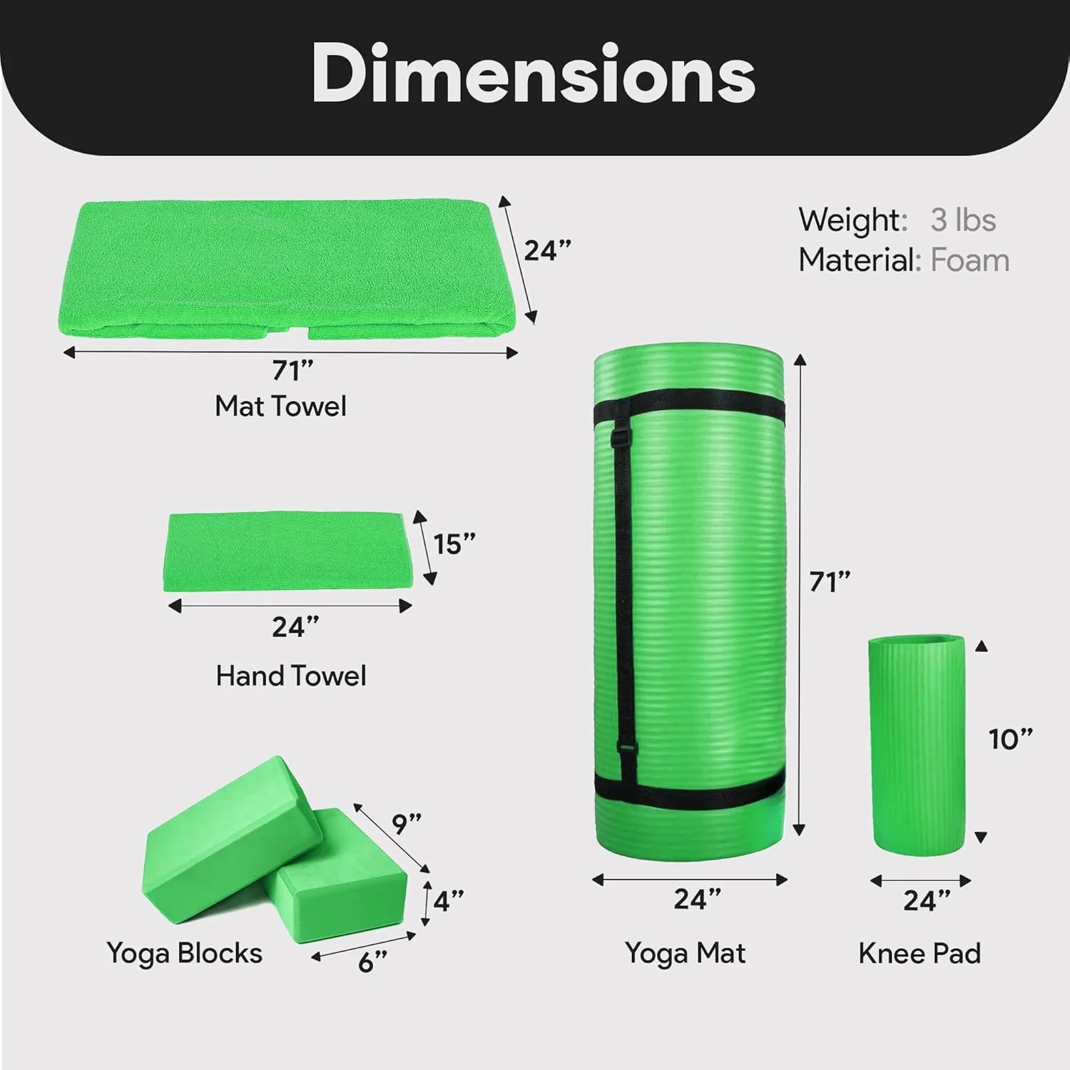BalanceFrom 7-Piece Set - Include Yoga Mat with Carrying Strap, 2 Yoga Blocks, Yoga Mat Towel, Yoga Hand Towel, Yoga Strap and Yoga Knee Pad, Multiple Colors