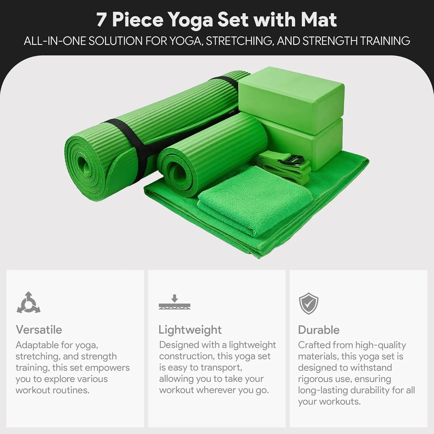 BalanceFrom 7-Piece Set - Include Yoga Mat with Carrying Strap, 2 Yoga Blocks, Yoga Mat Towel, Yoga Hand Towel, Yoga Strap and Yoga Knee Pad, Multiple Colors