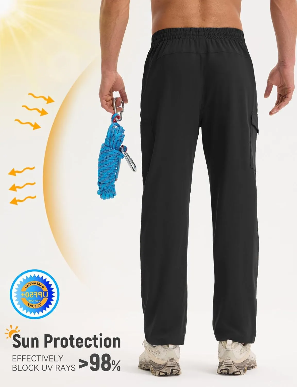 baleaf Men's Hiking Pants Water Resistant Convertible Cargo Capri Roll Up Capri UPF50  Zipper Pockets Clothing Travel