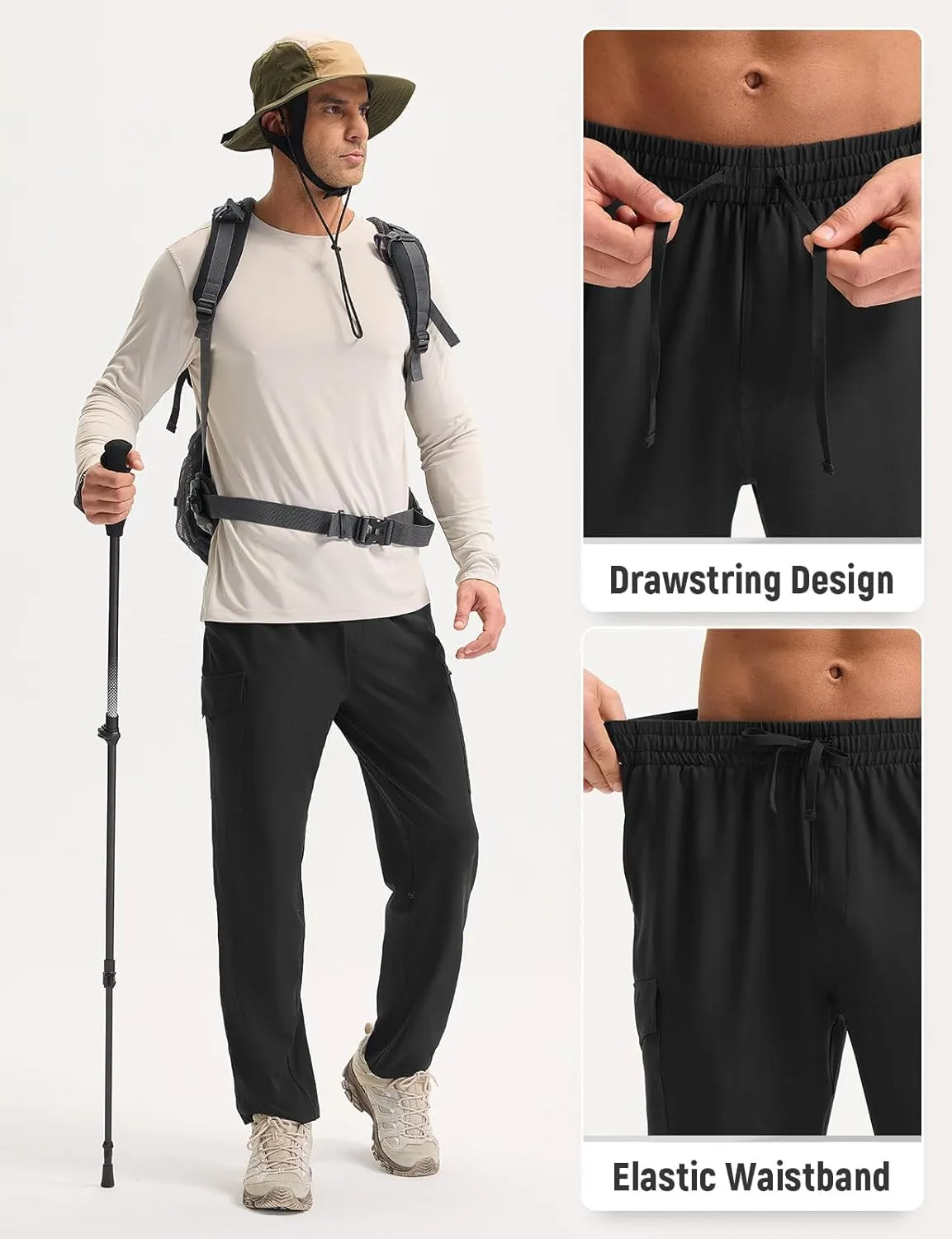baleaf Men's Hiking Pants Water Resistant Convertible Cargo Capri Roll Up Capri UPF50  Zipper Pockets Clothing Travel