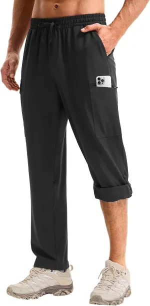 baleaf Men's Hiking Pants Water Resistant Convertible Cargo Capri Roll Up Capri UPF50  Zipper Pockets Clothing Travel