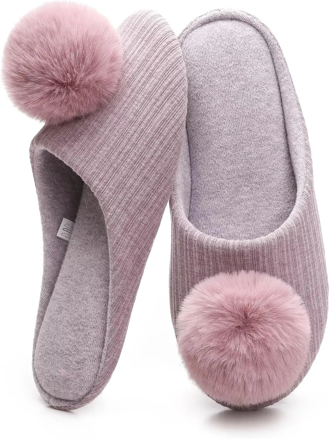 Ballerina Slippers for Women with Pom-pom Soft House Shoes Indoor Slip On with Flexible Rubber Sole