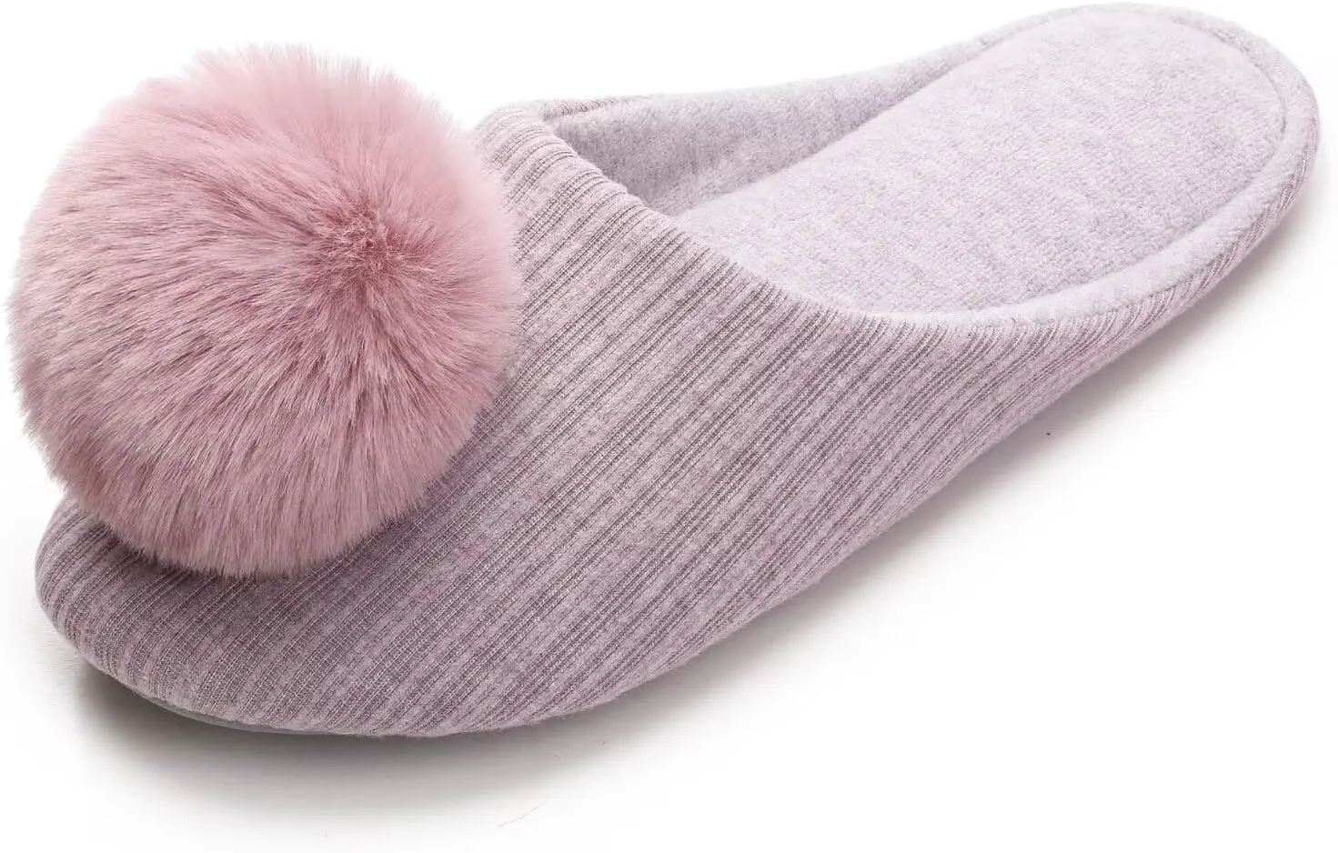 Ballerina Slippers for Women with Pom-pom Soft House Shoes Indoor Slip On with Flexible Rubber Sole