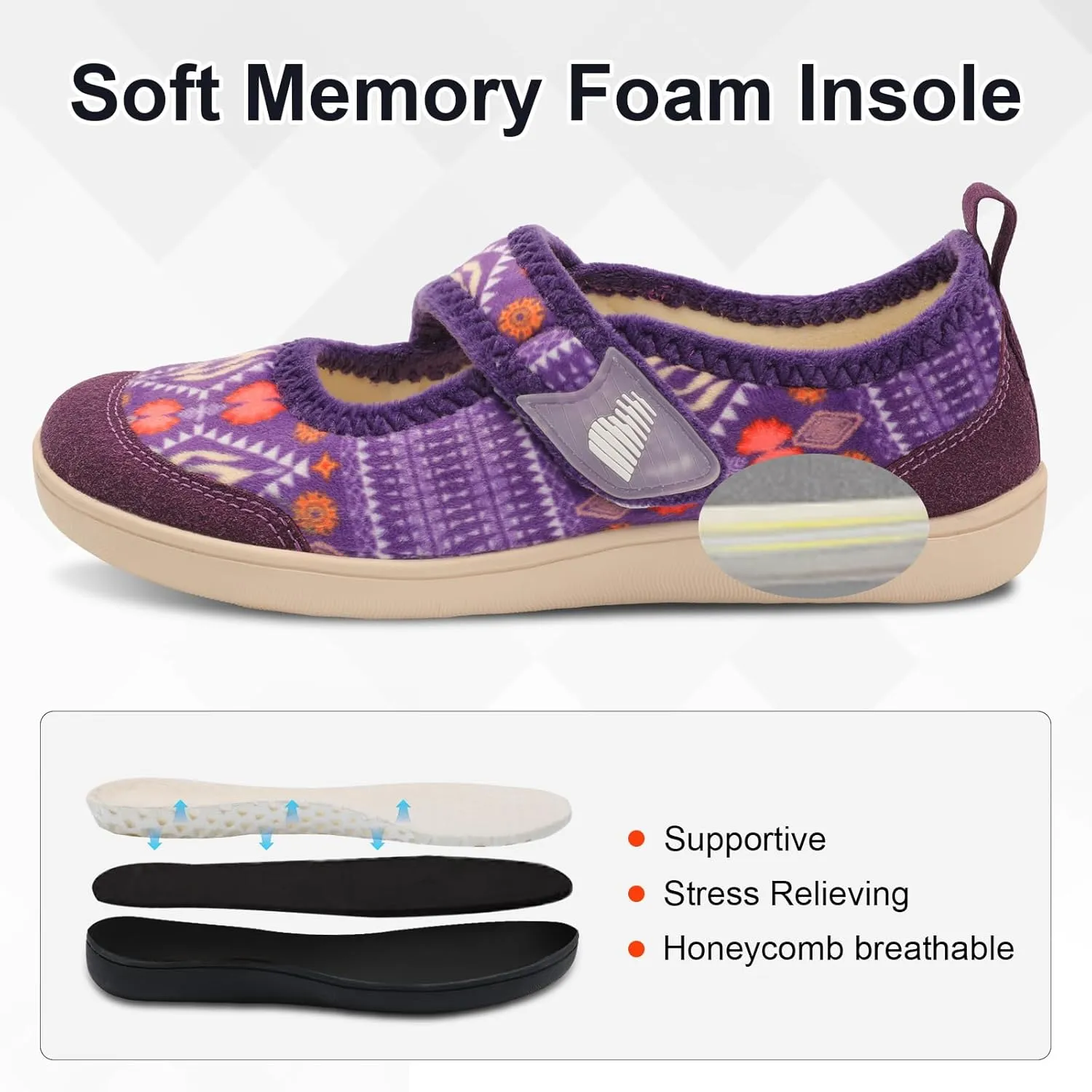 BARERUN Womens Slippers Wide Diabetic Shoes for Women Adjustable House Slippers Swollen Bunions Neuropathy House Shoes Stable Non Slip Barefoot Walking Shoes Indoor Outdoor