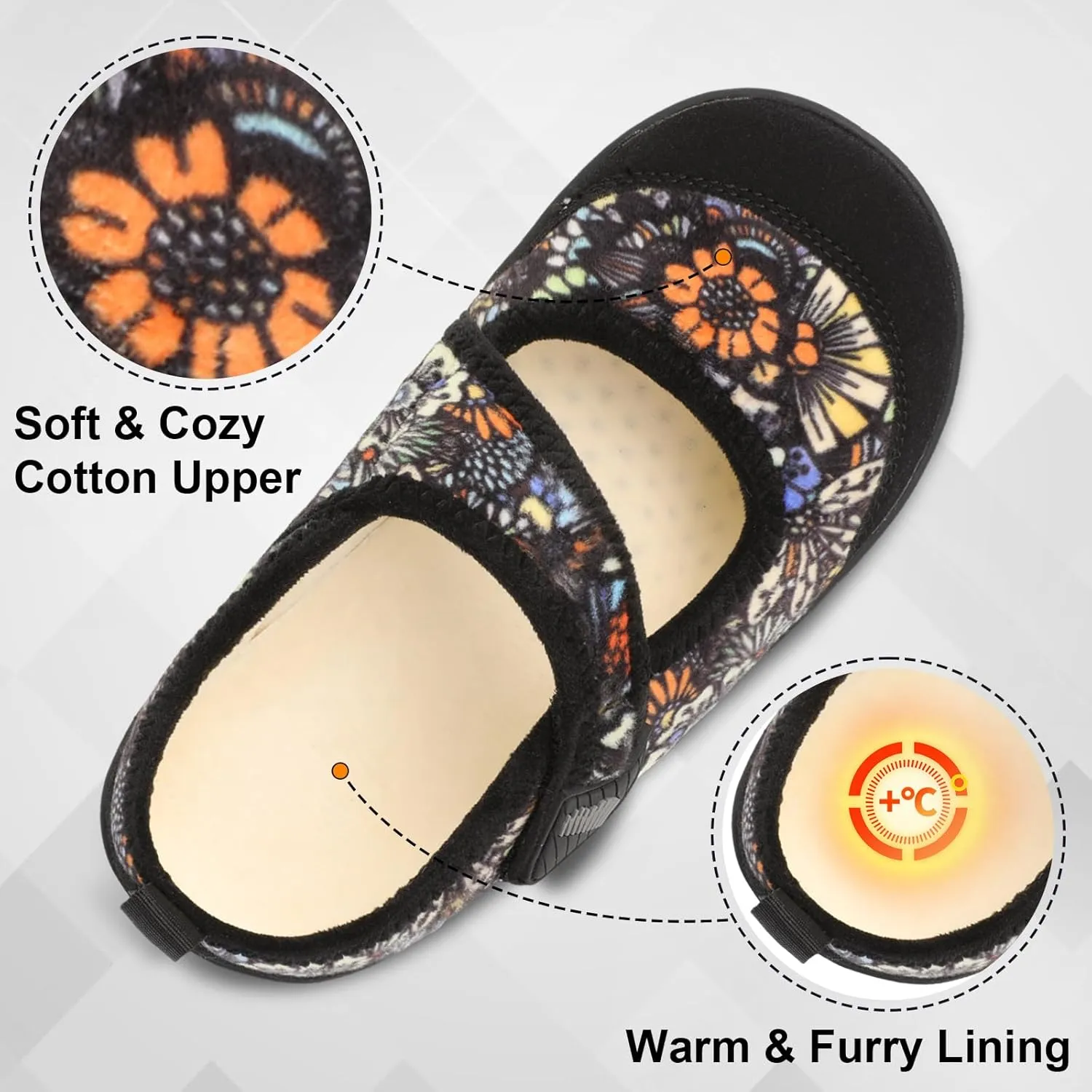 BARERUN Womens Slippers Wide Diabetic Shoes for Women Adjustable House Slippers Swollen Bunions Neuropathy House Shoes Stable Non Slip Barefoot Walking Shoes Indoor Outdoor