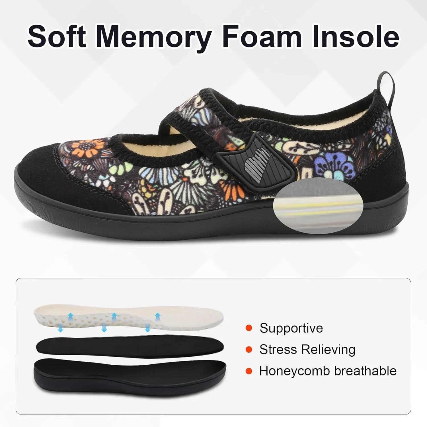BARERUN Womens Slippers Wide Diabetic Shoes for Women Adjustable House Slippers Swollen Bunions Neuropathy House Shoes Stable Non Slip Barefoot Walking Shoes Indoor Outdoor