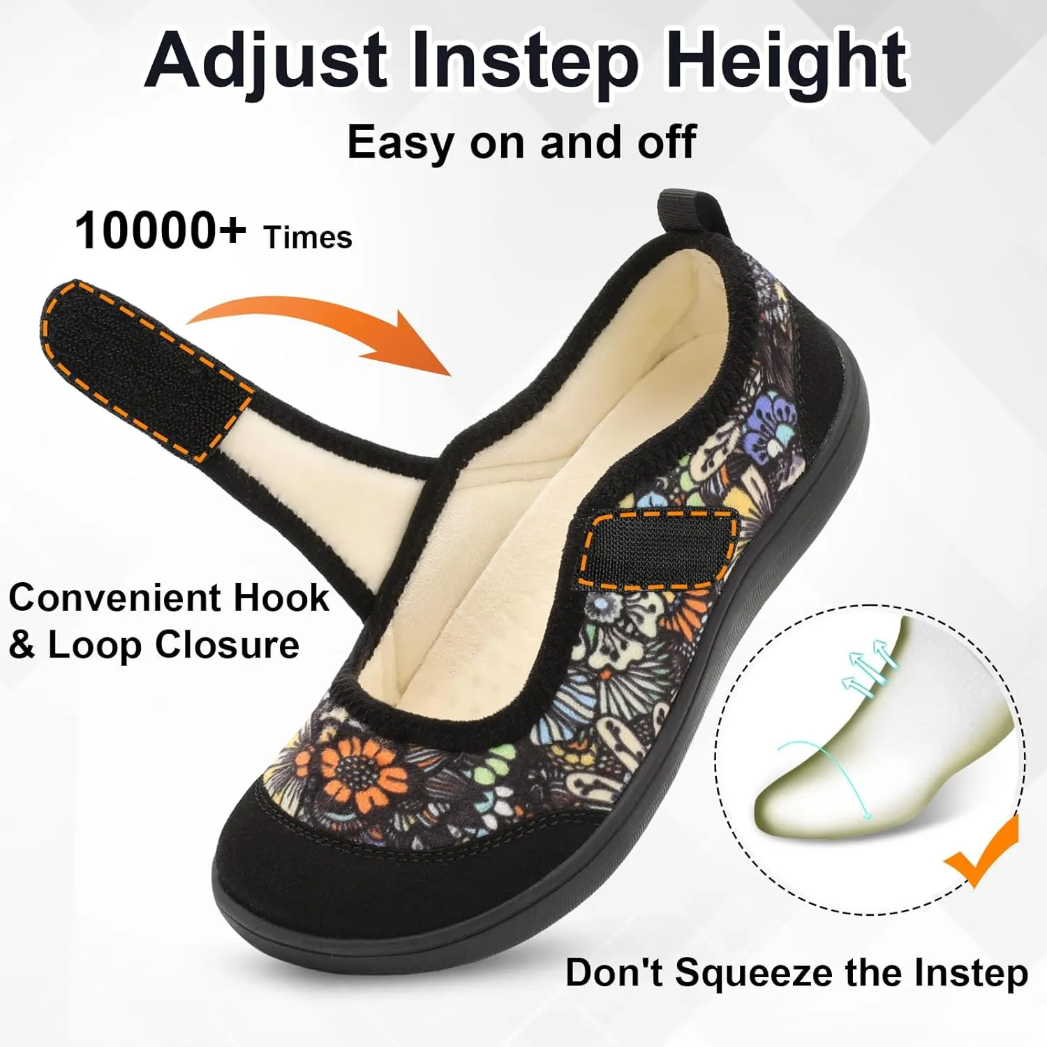 BARERUN Womens Slippers Wide Diabetic Shoes for Women Adjustable House Slippers Swollen Bunions Neuropathy House Shoes Stable Non Slip Barefoot Walking Shoes Indoor Outdoor