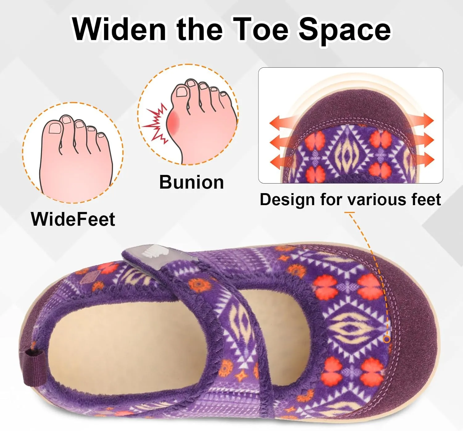 BARERUN Womens Slippers Wide Diabetic Shoes for Women Adjustable House Slippers Swollen Bunions Neuropathy House Shoes Stable Non Slip Barefoot Walking Shoes Indoor Outdoor