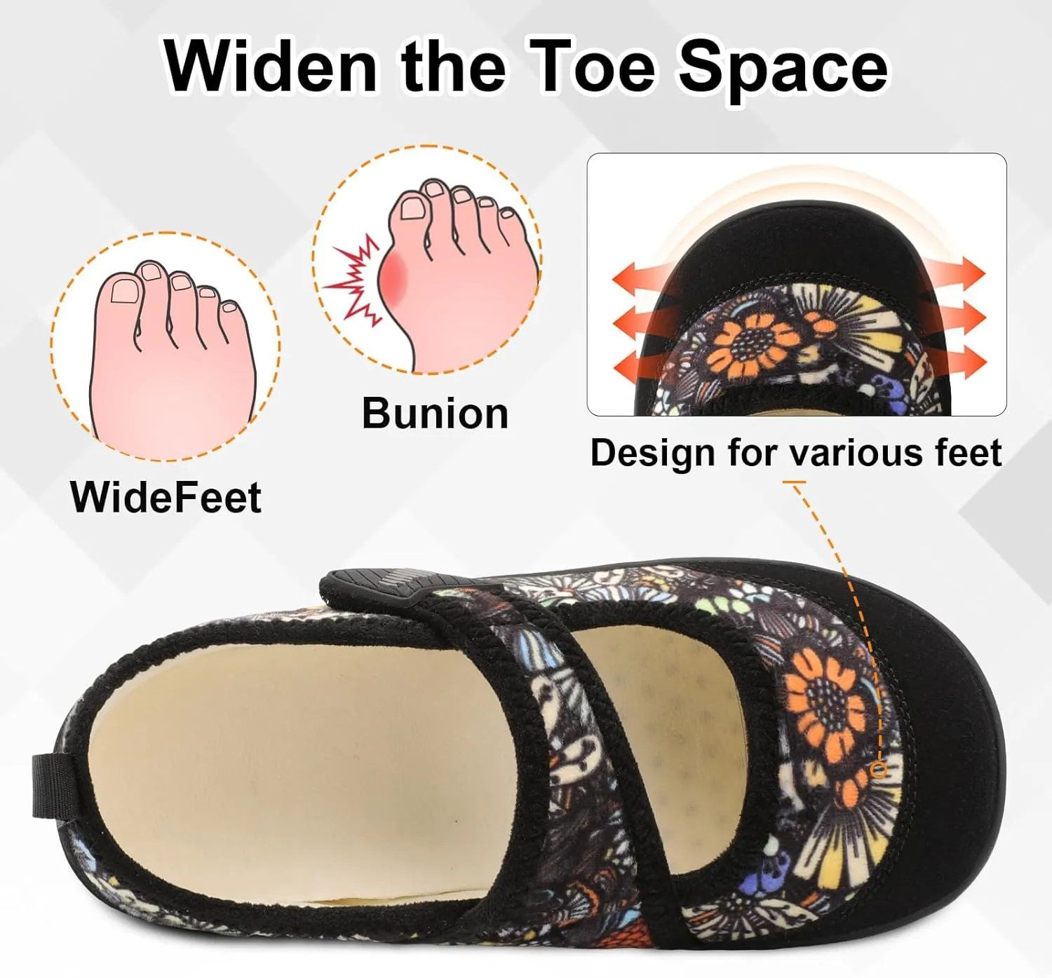 BARERUN Womens Slippers Wide Diabetic Shoes for Women Adjustable House Slippers Swollen Bunions Neuropathy House Shoes Stable Non Slip Barefoot Walking Shoes Indoor Outdoor
