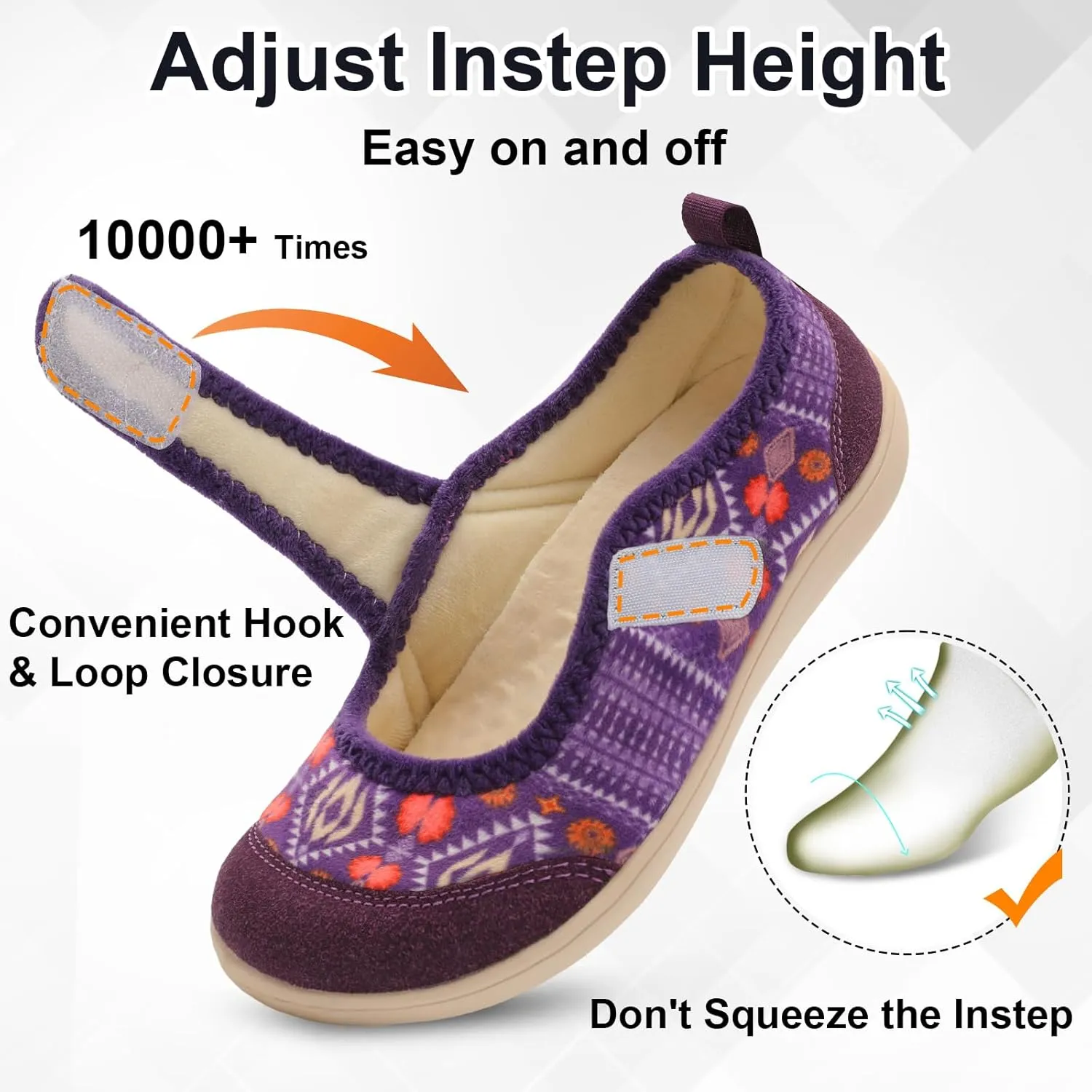 BARERUN Womens Slippers Wide Diabetic Shoes for Women Adjustable House Slippers Swollen Bunions Neuropathy House Shoes Stable Non Slip Barefoot Walking Shoes Indoor Outdoor