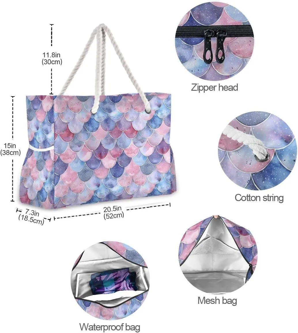 Beach Tote Bags for Women, Turtle Flower Starfish Large Beach Shoulder Bag Pool Bags Purse