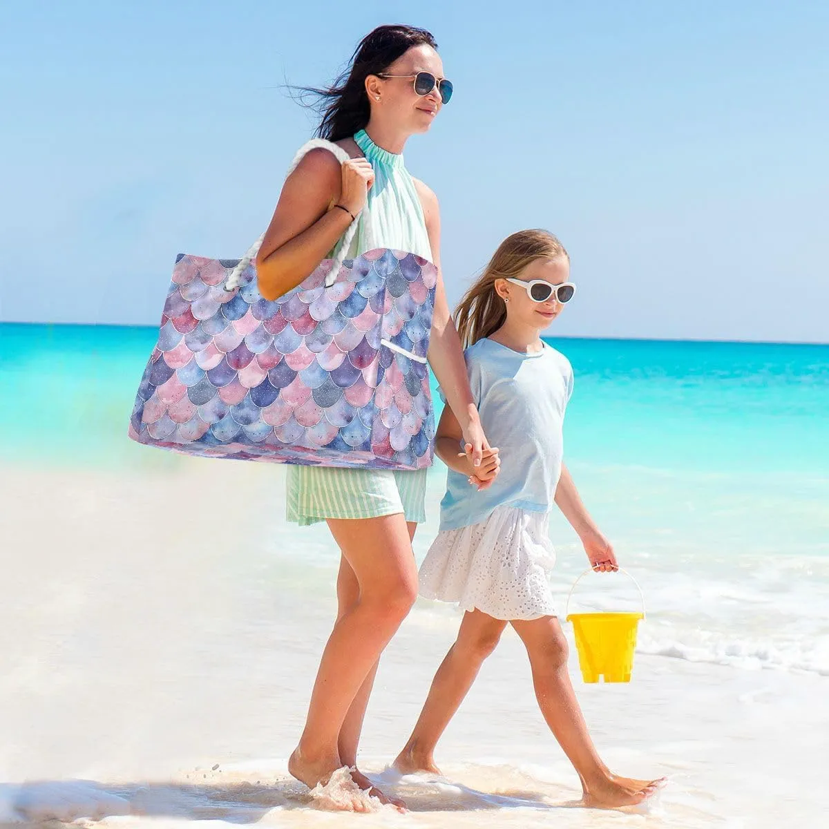 Beach Tote Bags for Women, Turtle Flower Starfish Large Beach Shoulder Bag Pool Bags Purse