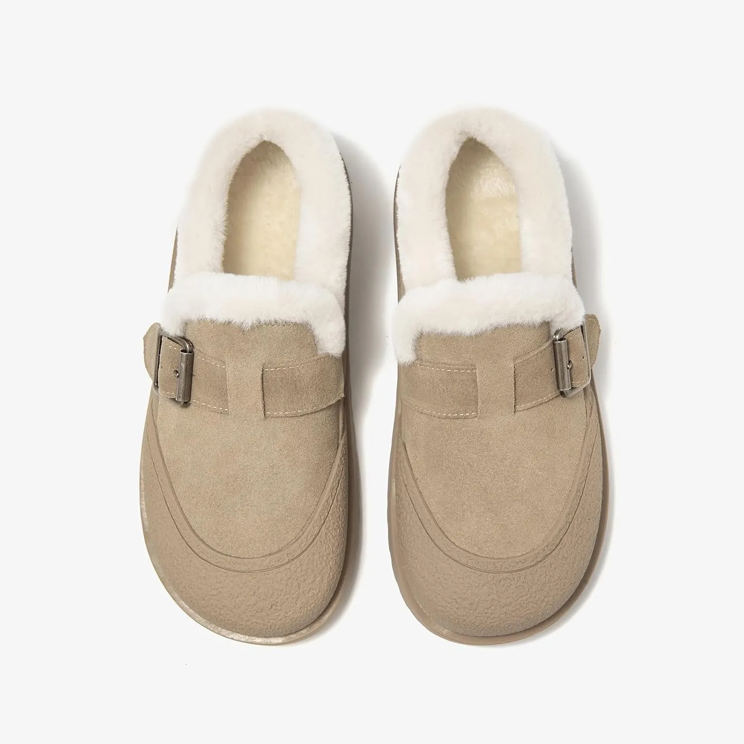 BEAU TODAY Women Winter Loafers,Platform Suede Leather Comfortable Loafers for Women,Slip On Cute Fur Lined Adjustable Loafers Mules