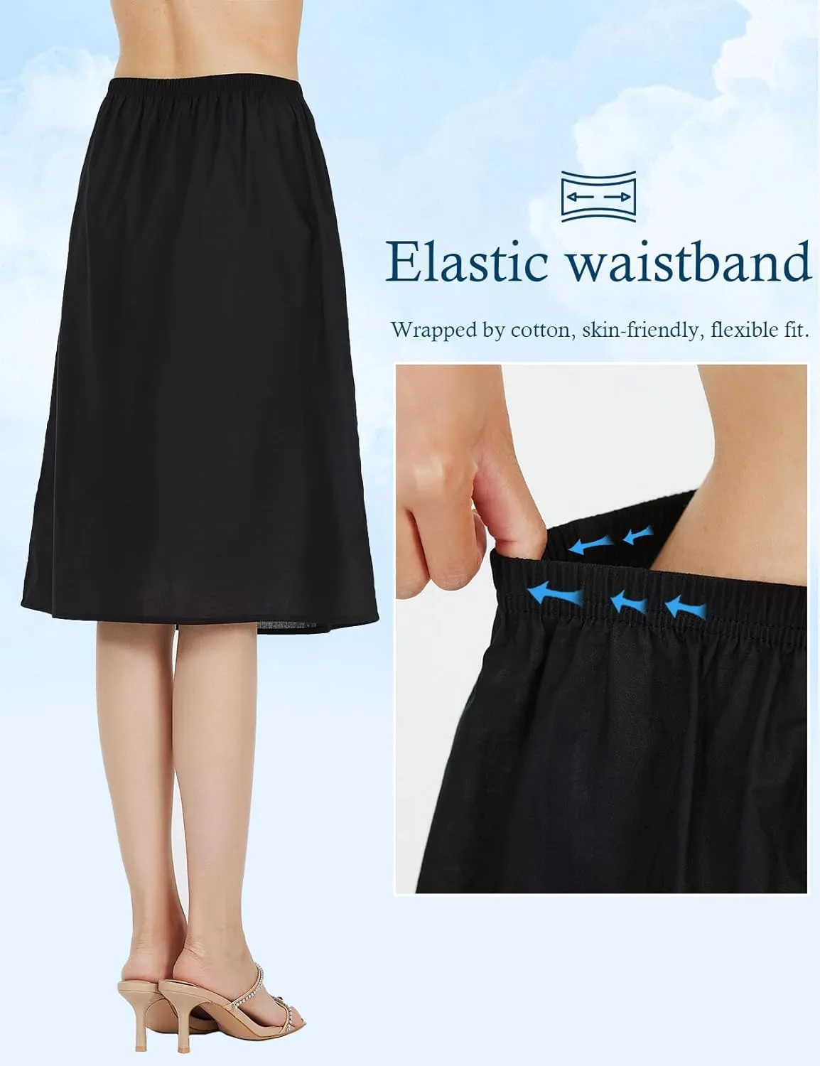 BEAUTELICATE Womens Half Slip 100% Cotton Vintage Underskirt in 3 Lengths