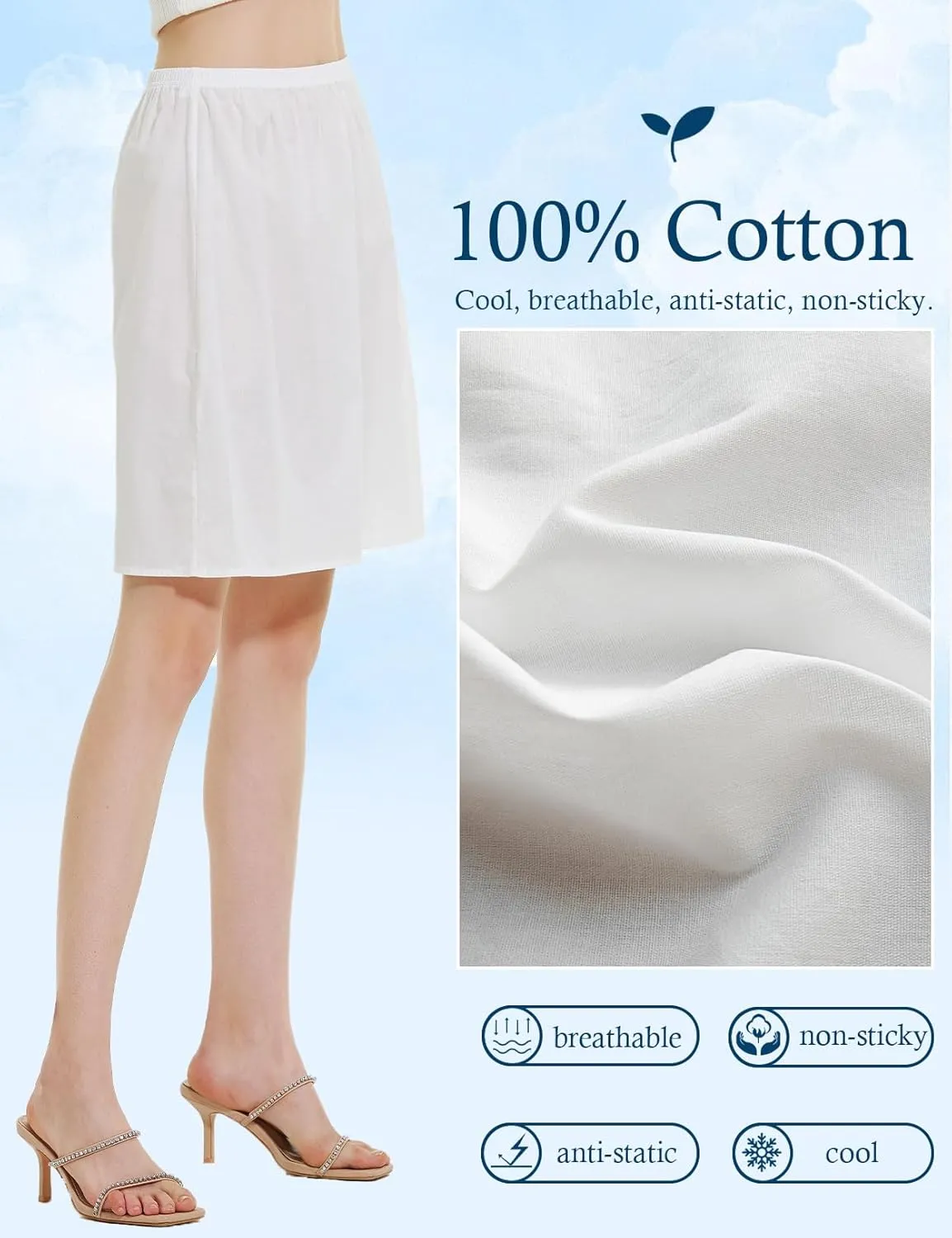 BEAUTELICATE Womens Half Slip 100% Cotton Vintage Underskirt in 3 Lengths