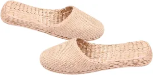 BESTYASH 1pair Breathable Lightweight Straw Sandals for Summer Stylish Knitting Slippers Comfortable Household Footwear Light Yellow