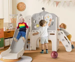 BIERUM 10 in 1 Toddler Slide, Astronaut Themed Baby Slide for Toddlers Aged 1-3, with Astronaut Design, Phone Call Design and Basketball Hoop, Toddler Playset Toddler Playground Beige Gray