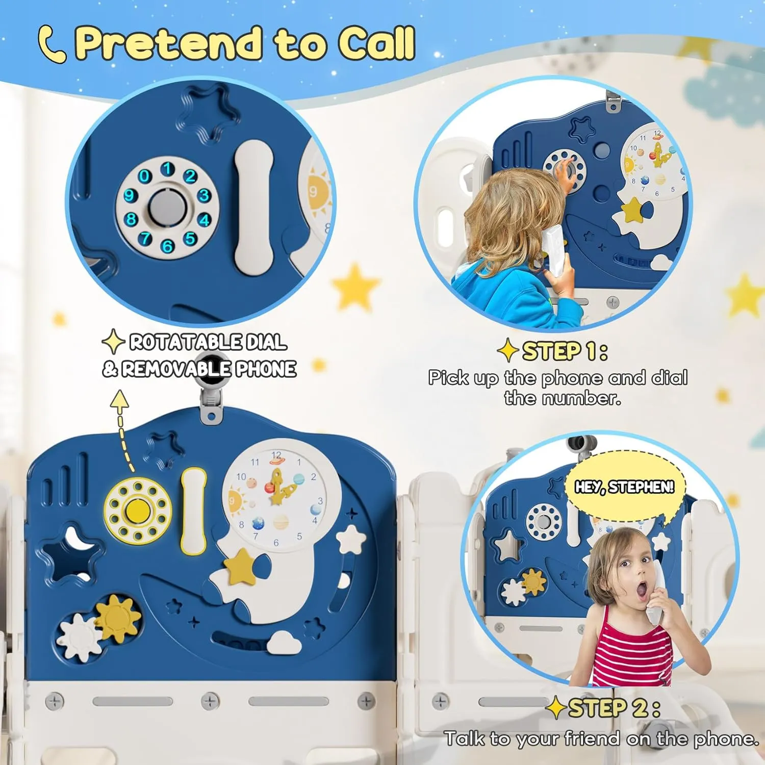 BIERUM 12 in 1 Toddler Indoor Slide, Astronaut Themed Baby Slide for Toddlers Aged 1-3, with Astronaut, Phone Call Design, Playset Playground Blue Gray Combo