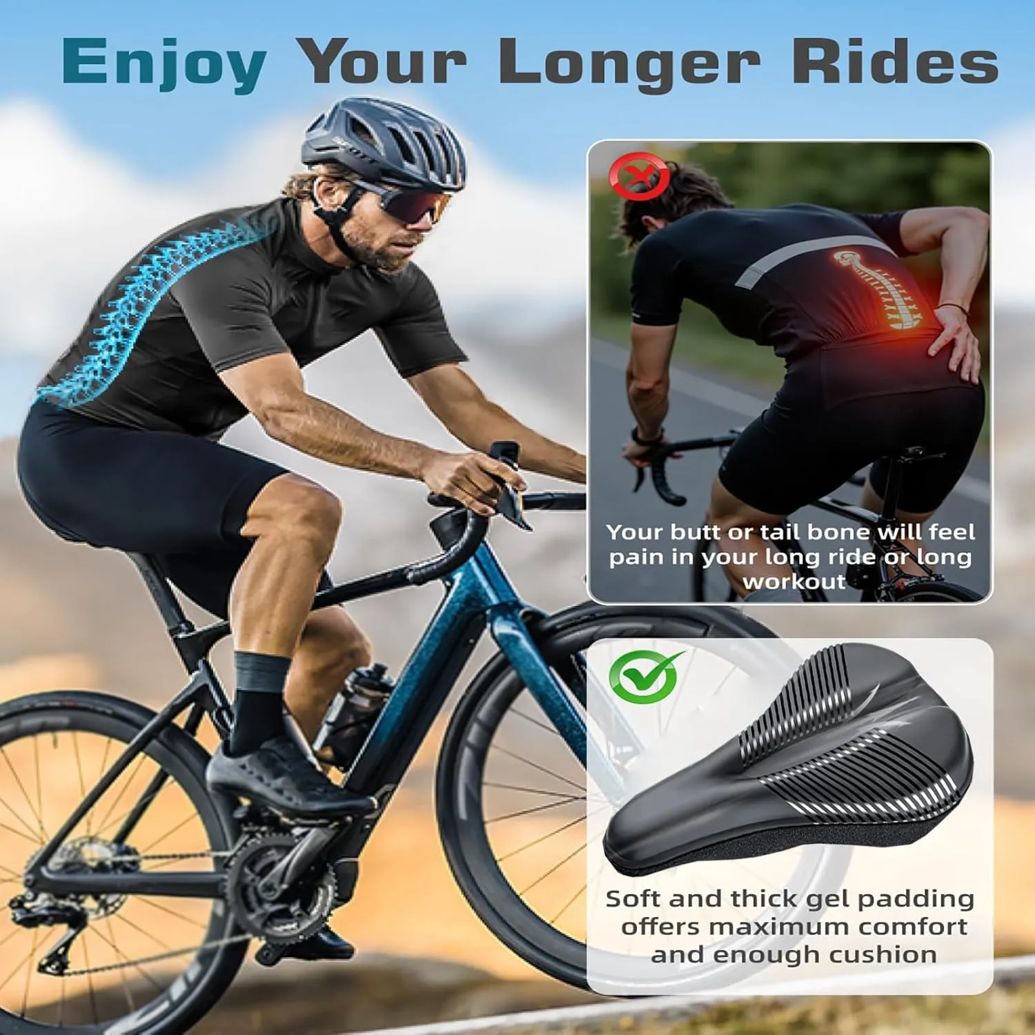 Bike Seat Cushion for Merida Scultura Team Disc Scultura V Team Speeder Speeder 100, Memory Foam & Gel Padded Cover Bicycle Seat for Men Women Shock-Absorbing Comfort Bike Seat Pad,A