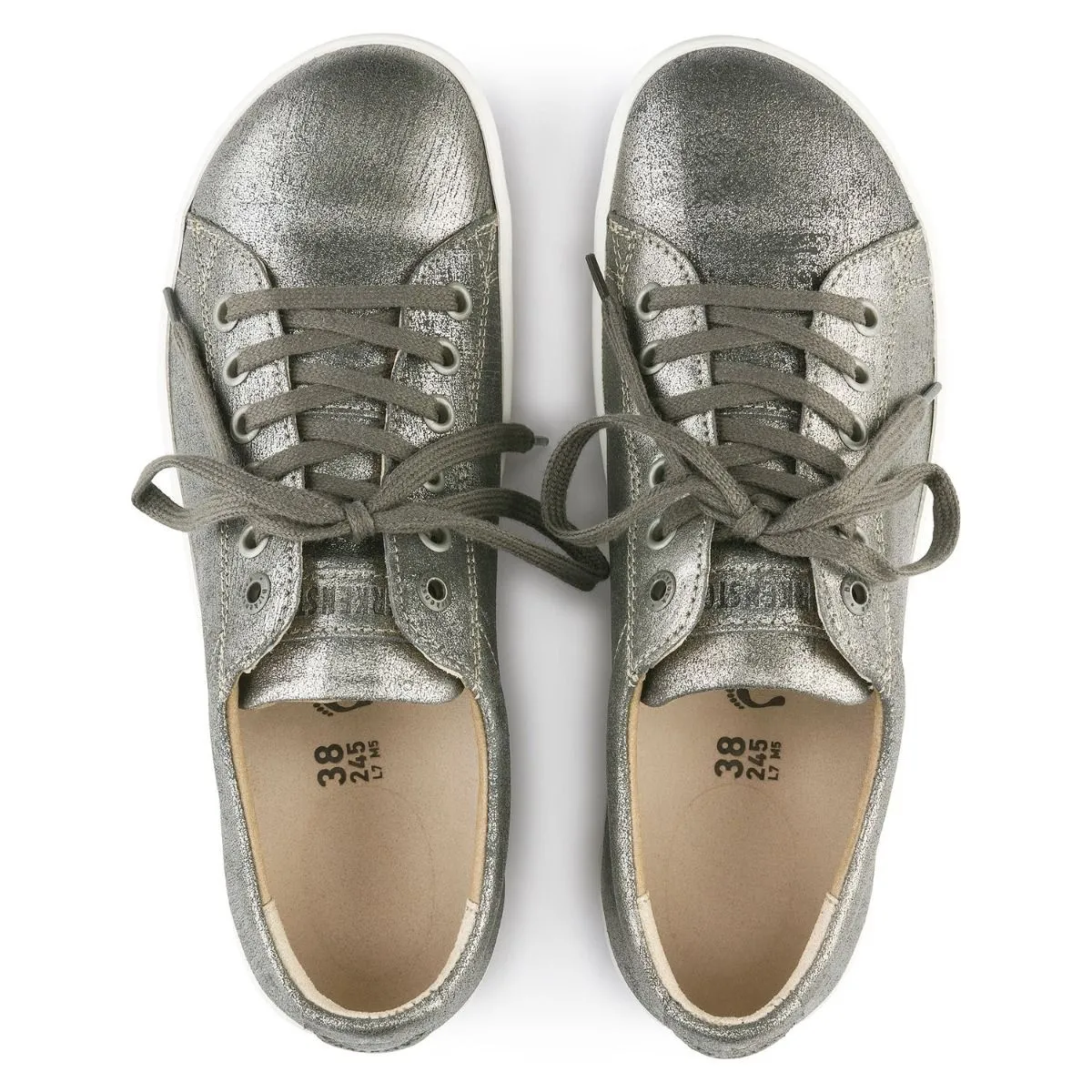 Birkenstock Arran Ladies Leather Metallic Silver Sneakers