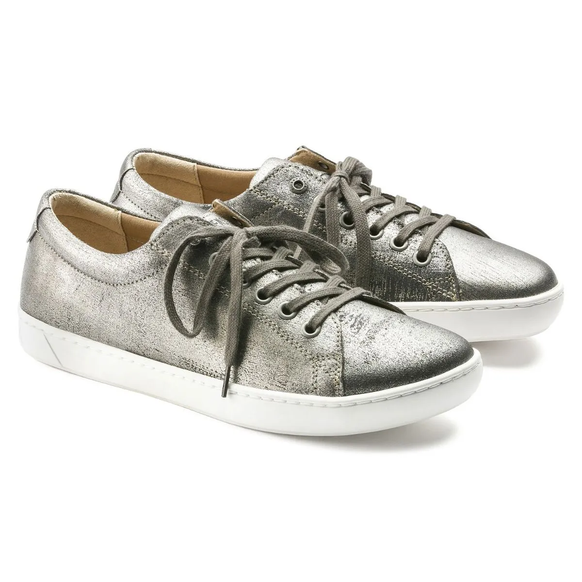 Birkenstock Arran Ladies Leather Metallic Silver Sneakers