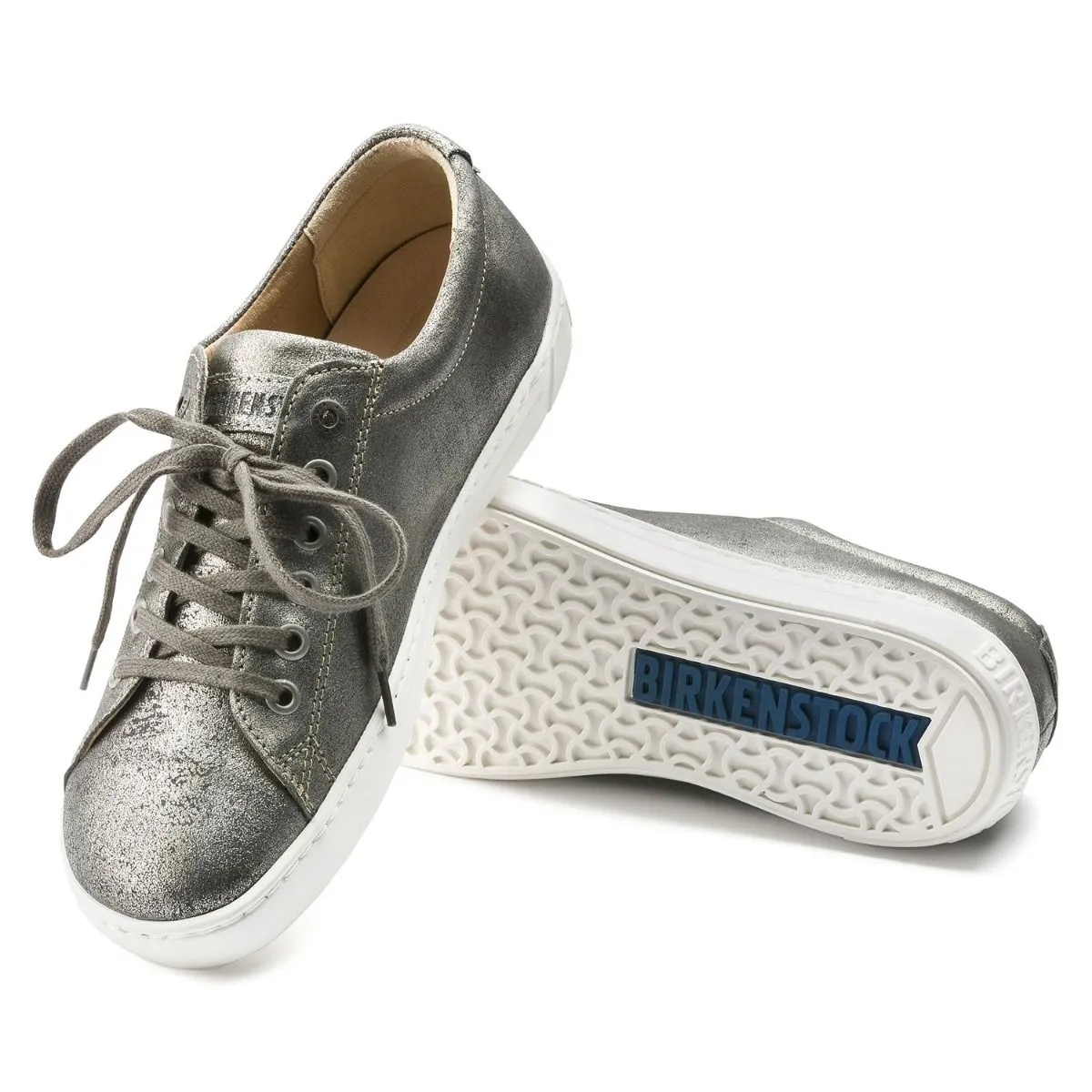 Birkenstock Arran Ladies Leather Metallic Silver Sneakers
